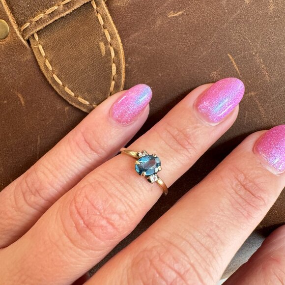 Antique 10k Blue Topaz and Diamond Ring Solid Gold - Picture 8 of 10